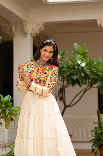 Navratri Special Gamthi Work Fully Flared Gown for Garba