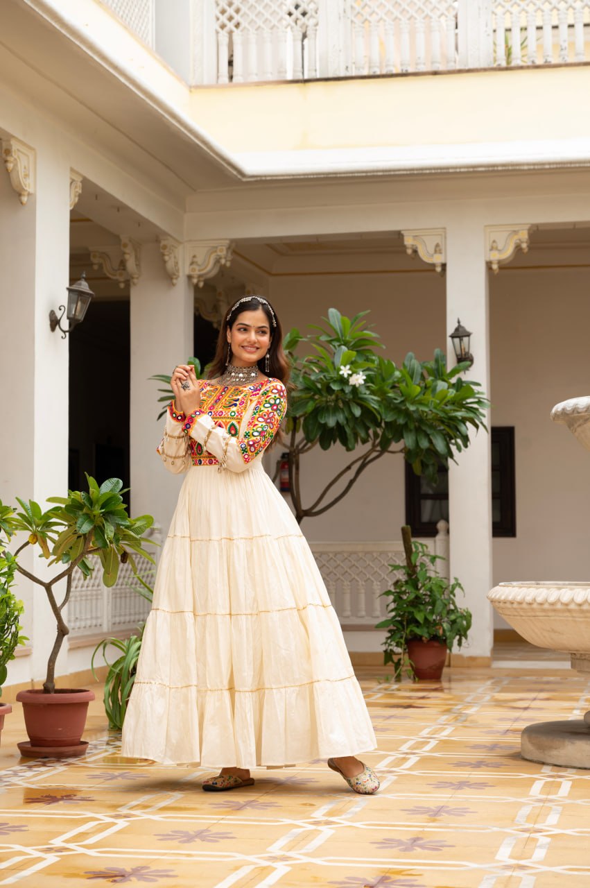 Navratri Special Gamthi Work Fully Flared Gown for Garba