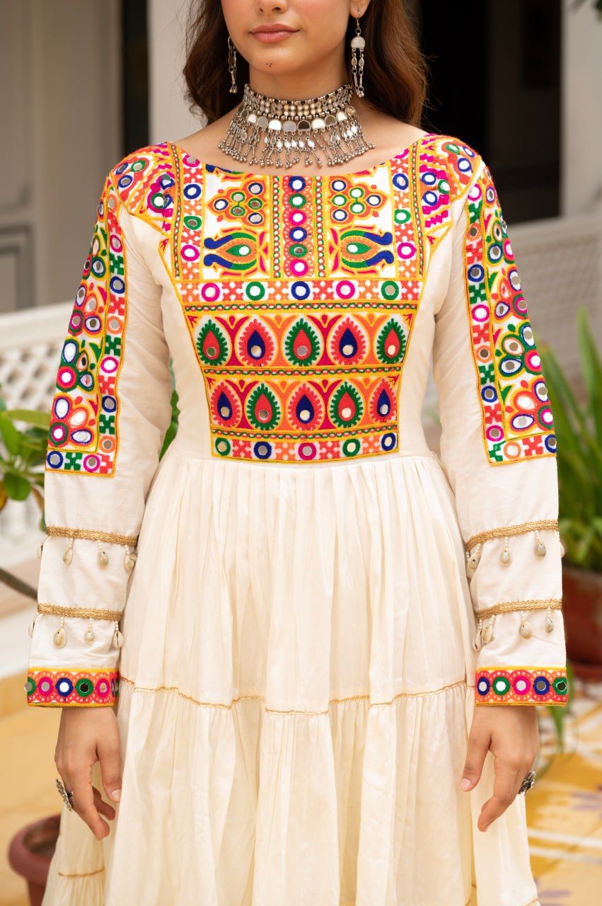 Navratri Special Gamthi Work Fully Flared Gown for Garba