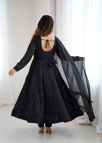 Lukhnowi Georgette Anarkali Suit for Women with Ruffle Dupatta