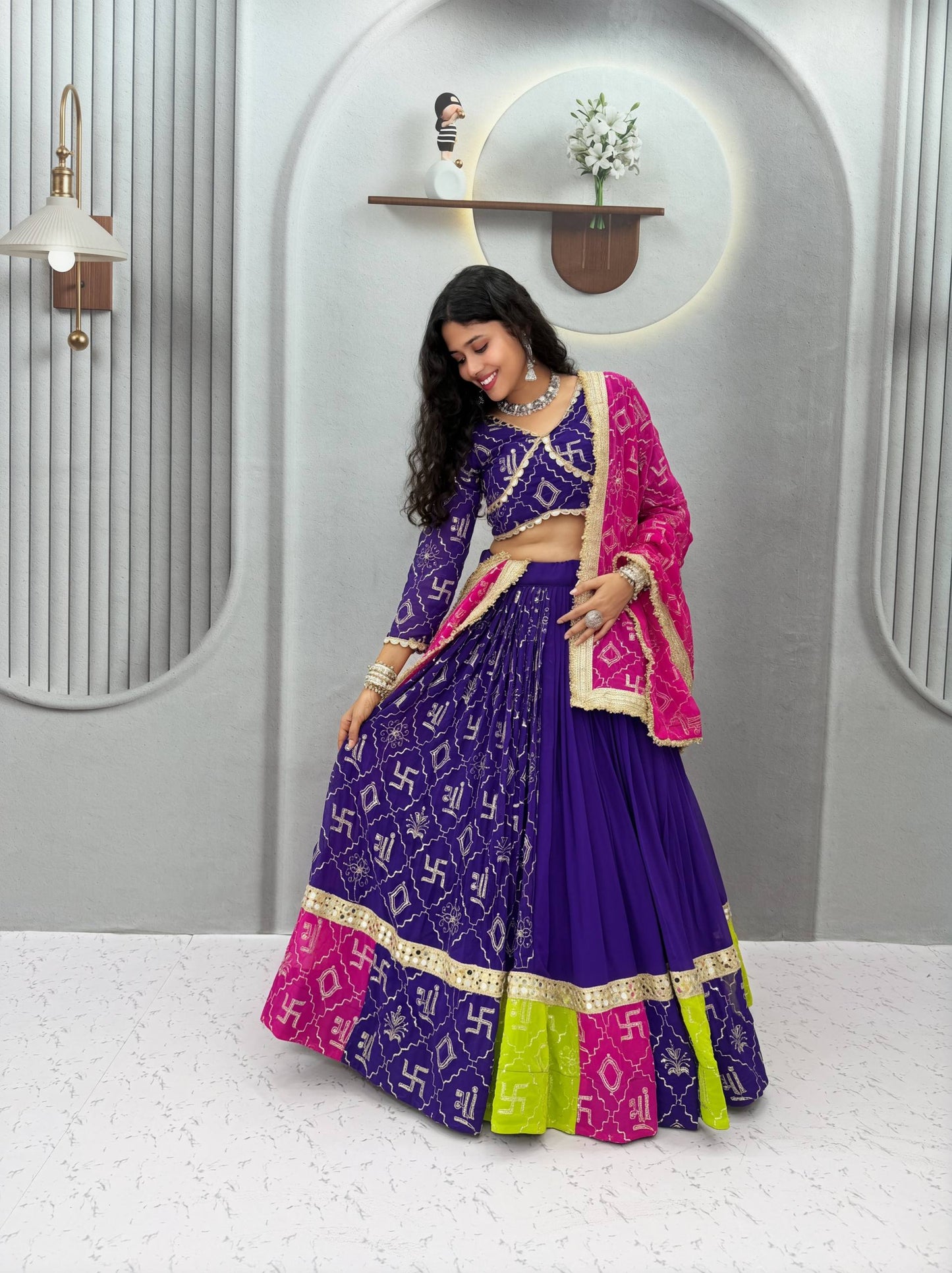 Royal Purple & Rani Pink Navratri Special Lehenga Choli