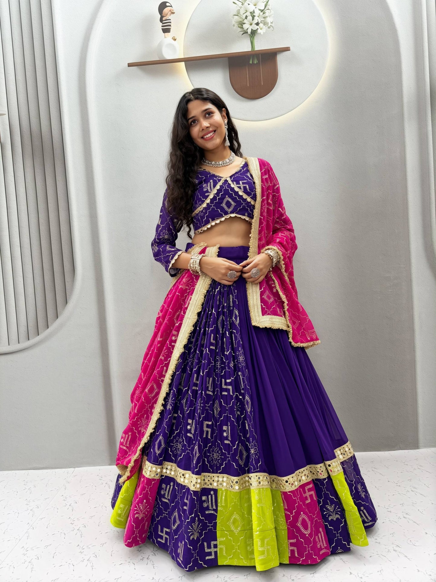 Royal Purple & Rani Pink Navratri Special Lehenga Choli