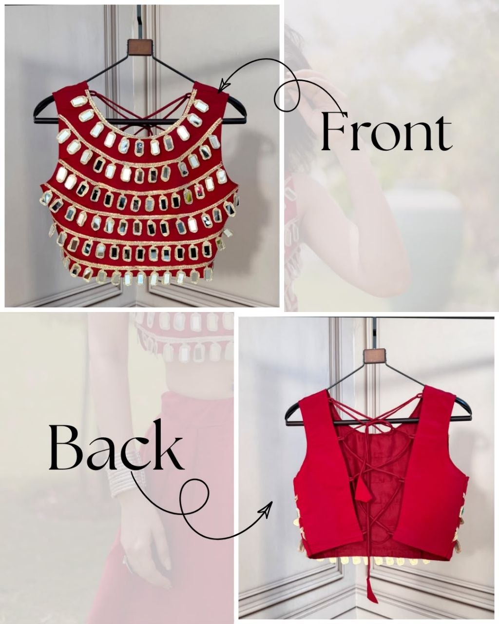 Roman Silk Mirror Work Navratri Blouse Party Wear Salwar Suit Top