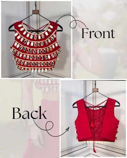 Roman Silk Mirror Work Navratri Blouse Party Wear Salwar Suit Top