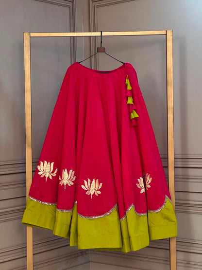 Navratri Lehenga Choli for Women - Lotus Gota Work Garba Skirt