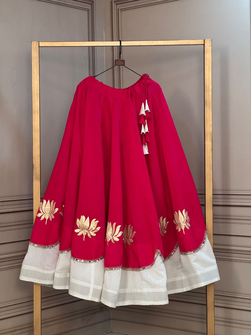 Navratri Lehenga Choli for Women - Lotus Gota Work Garba Skirt
