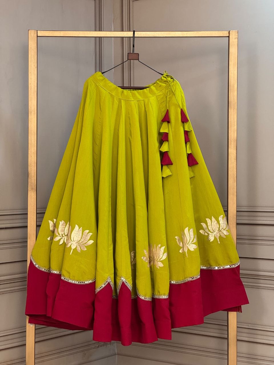 Navratri Lehenga Choli for Women - Lotus Gota Work Garba Skirt
