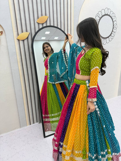 Multicolor Bandhani Georgette Lehenga Choli for Navratri