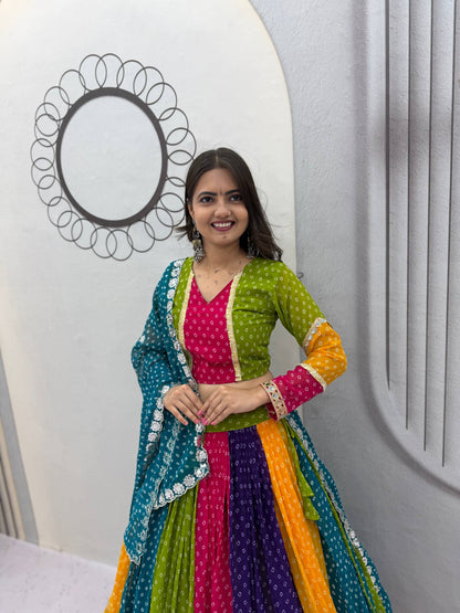 Multicolor Bandhani Georgette Lehenga Choli for Navratri