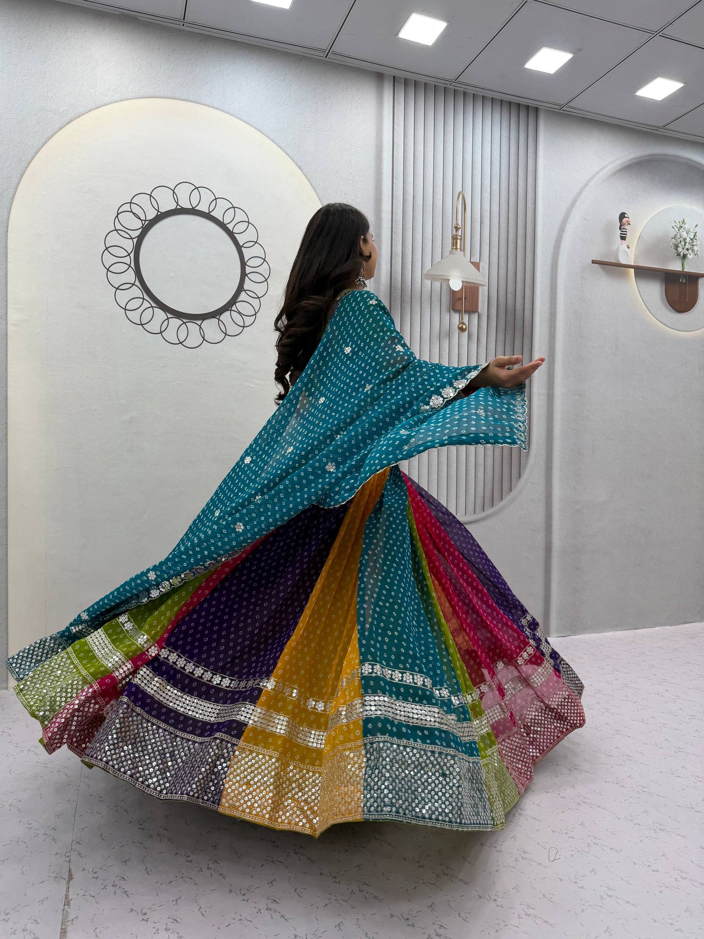 Multicolor Bandhani Georgette Lehenga Choli for Navratri