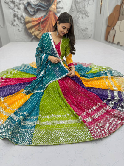 Multicolor Bandhani Georgette Lehenga Choli for Navratri