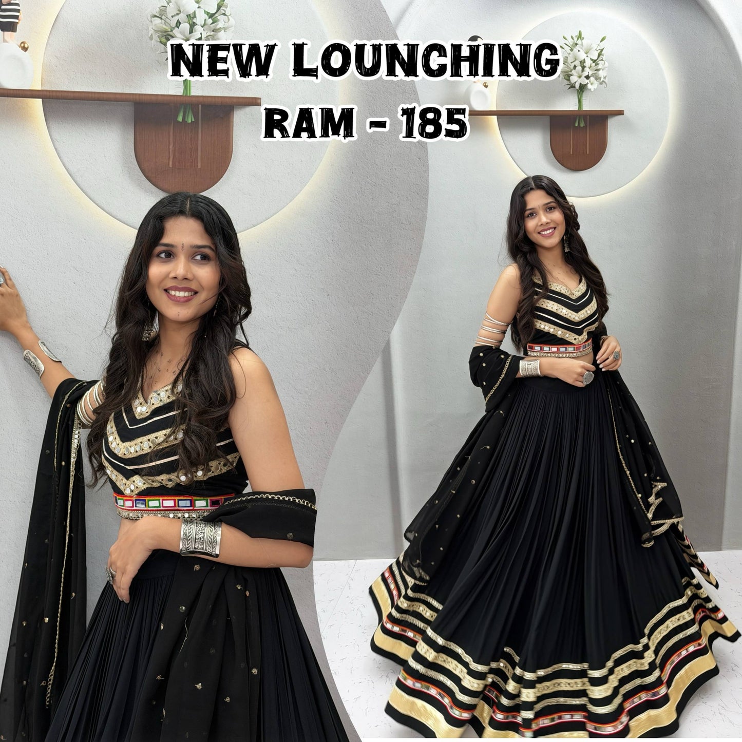 Black Cotton Navratri Special Lehenga Choli with Gamthi Work