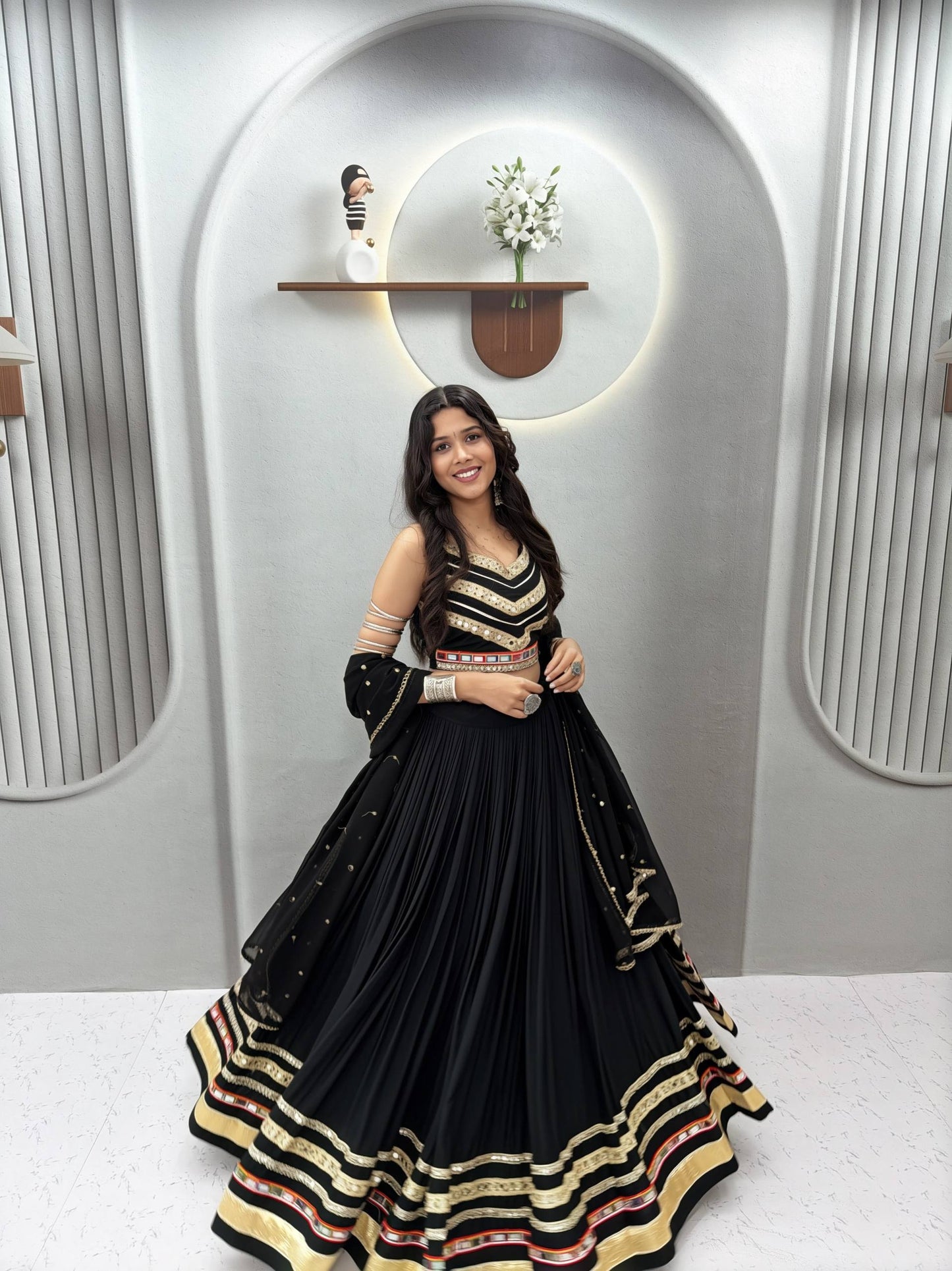 Black Cotton Navratri Special Lehenga Choli with Gamthi Work