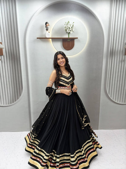 Black Cotton Navratri Special Lehenga Choli with Gamthi Work