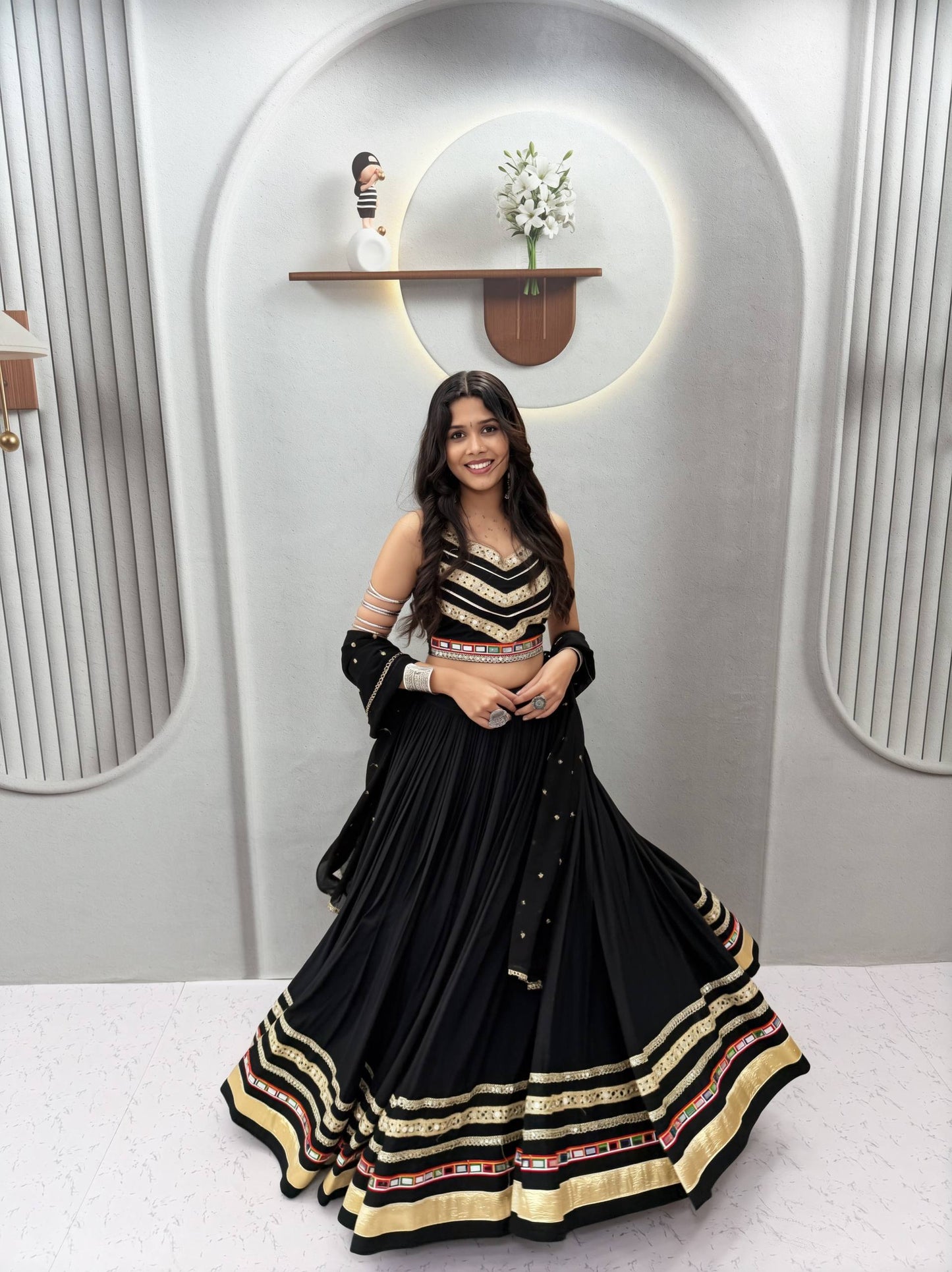 Black Cotton Navratri Special Lehenga Choli with Gamthi Work