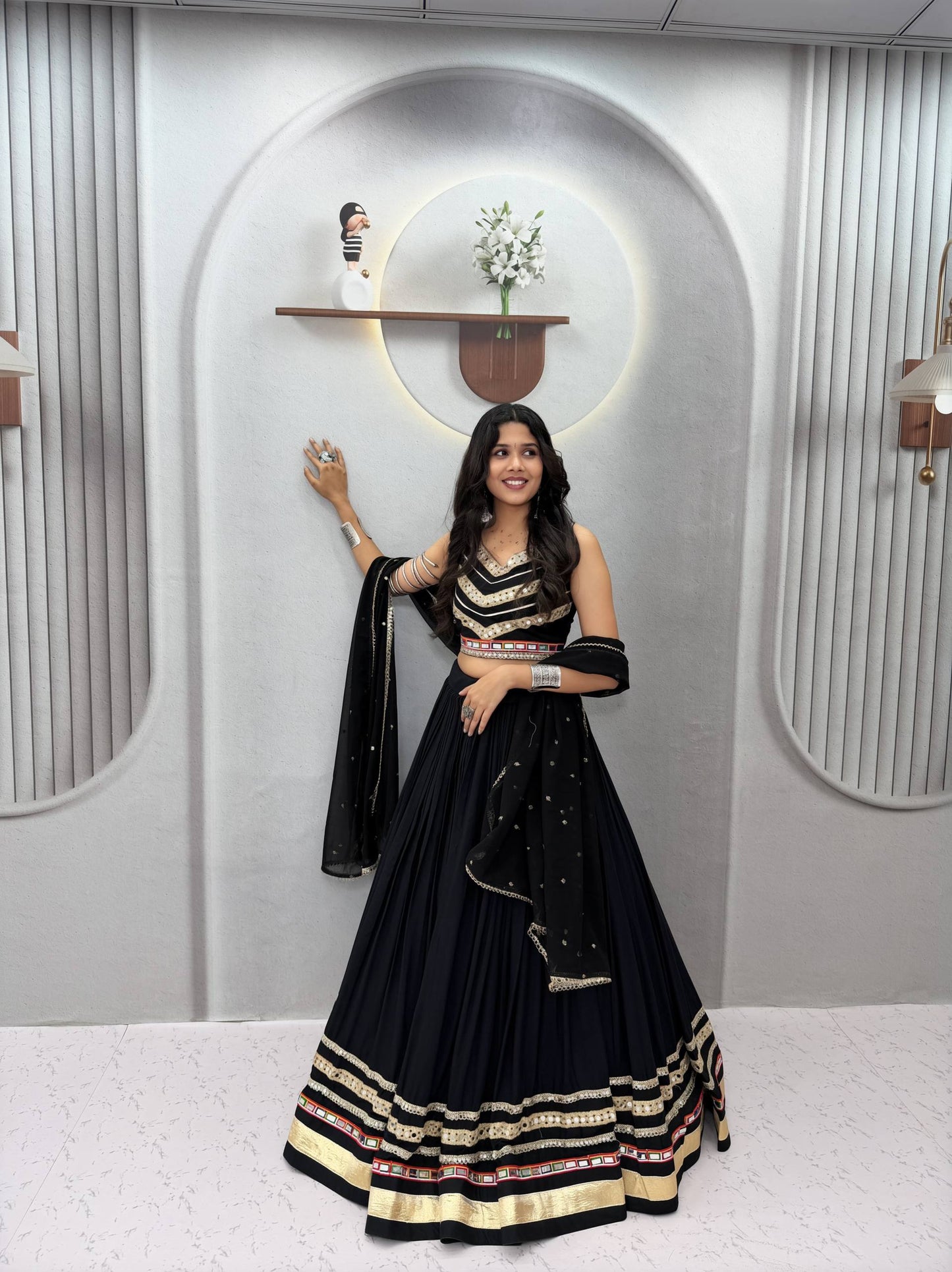 Black Cotton Navratri Special Lehenga Choli with Gamthi Work
