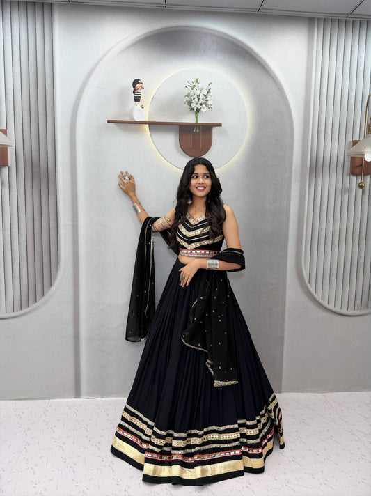 Black Cotton Navratri Special Lehenga Choli with Gamthi Work