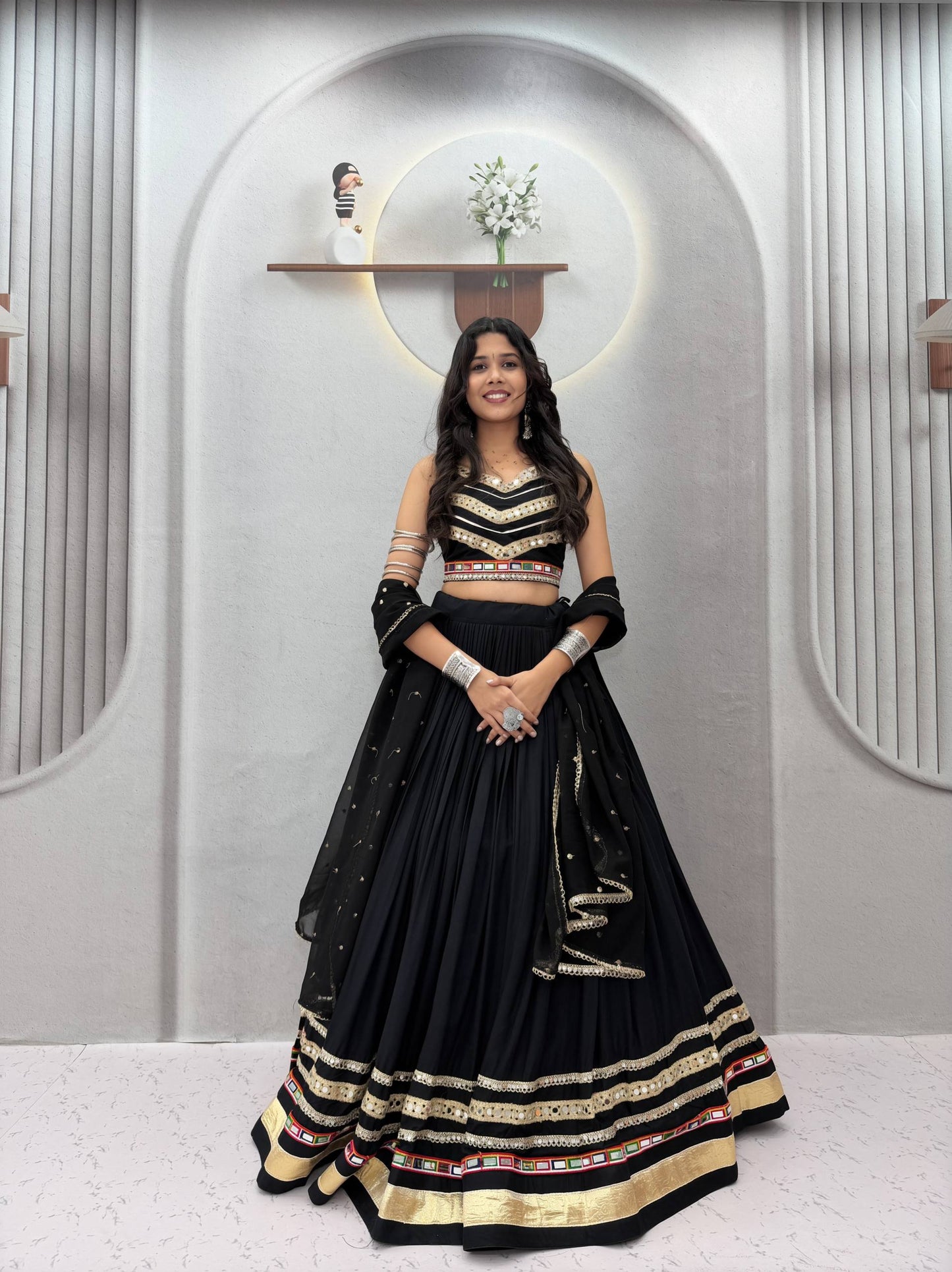 Black Cotton Navratri Special Lehenga Choli with Gamthi Work