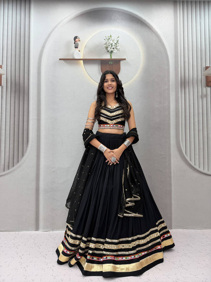 Black Cotton Navratri Special Lehenga Choli with Gamthi Work