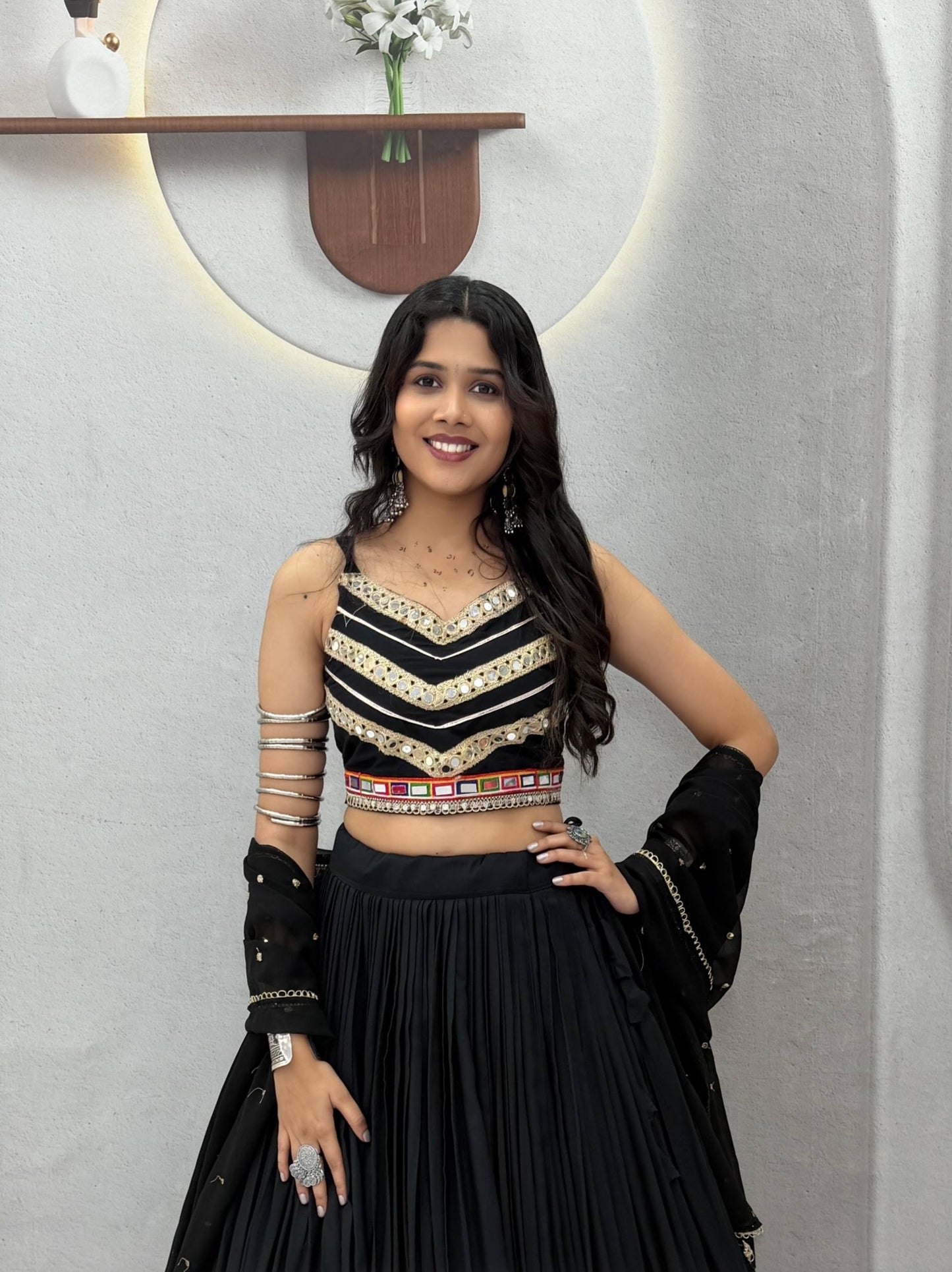 Black Cotton Navratri Special Lehenga Choli with Gamthi Work