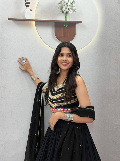 Black Cotton Navratri Special Lehenga Choli with Gamthi Work