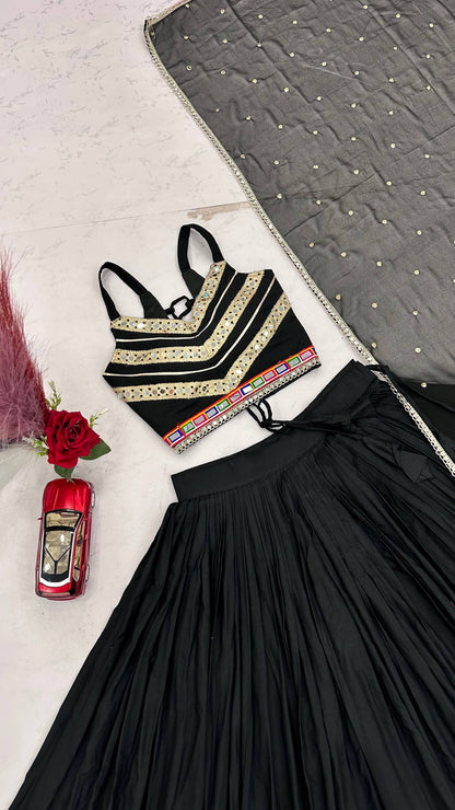 Black Cotton Navratri Special Lehenga Choli with Gamthi Work