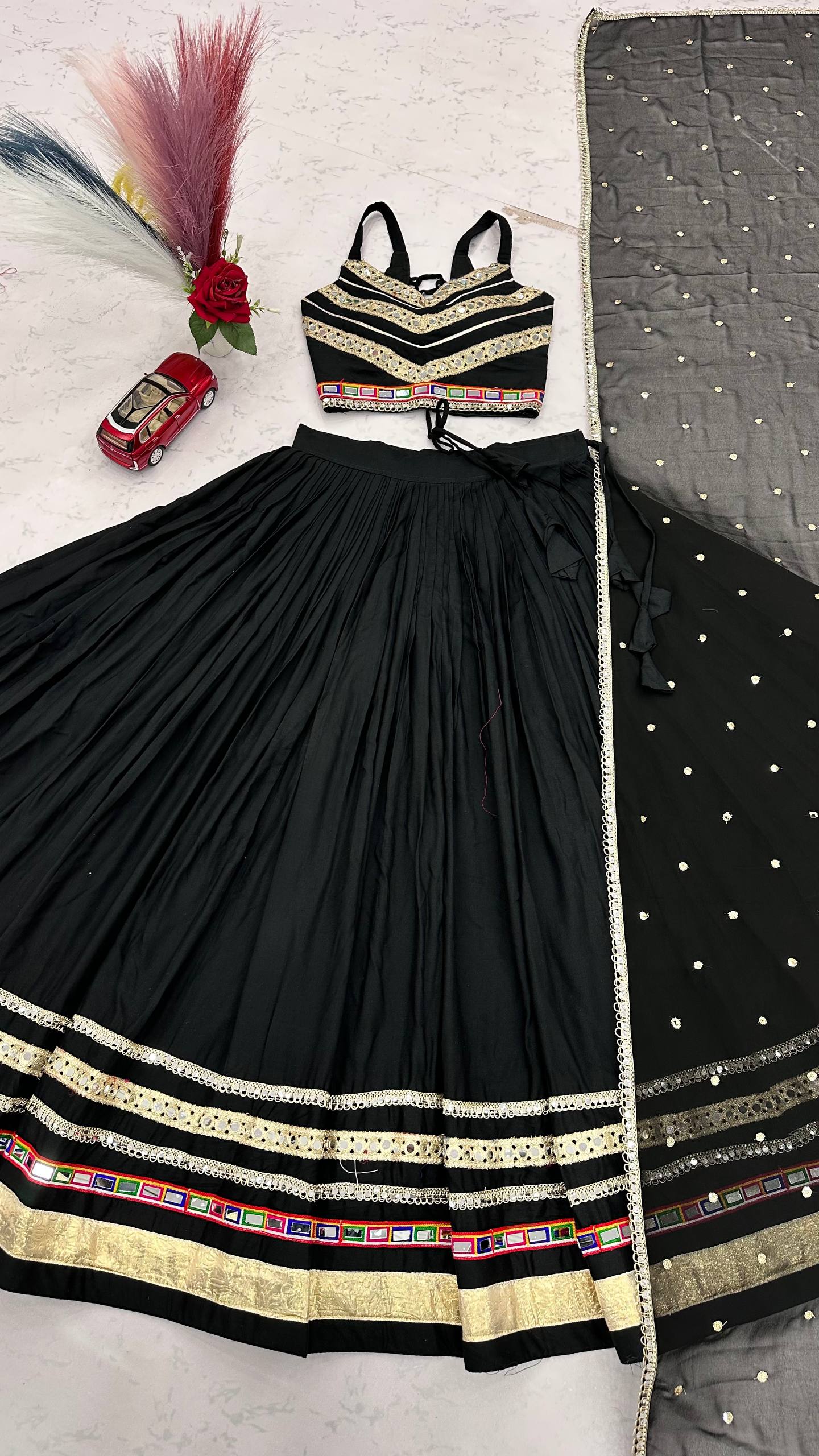 Black Cotton Navratri Special Lehenga Choli with Gamthi Work
