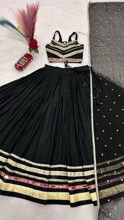 Black Cotton Navratri Special Lehenga Choli with Gamthi Work