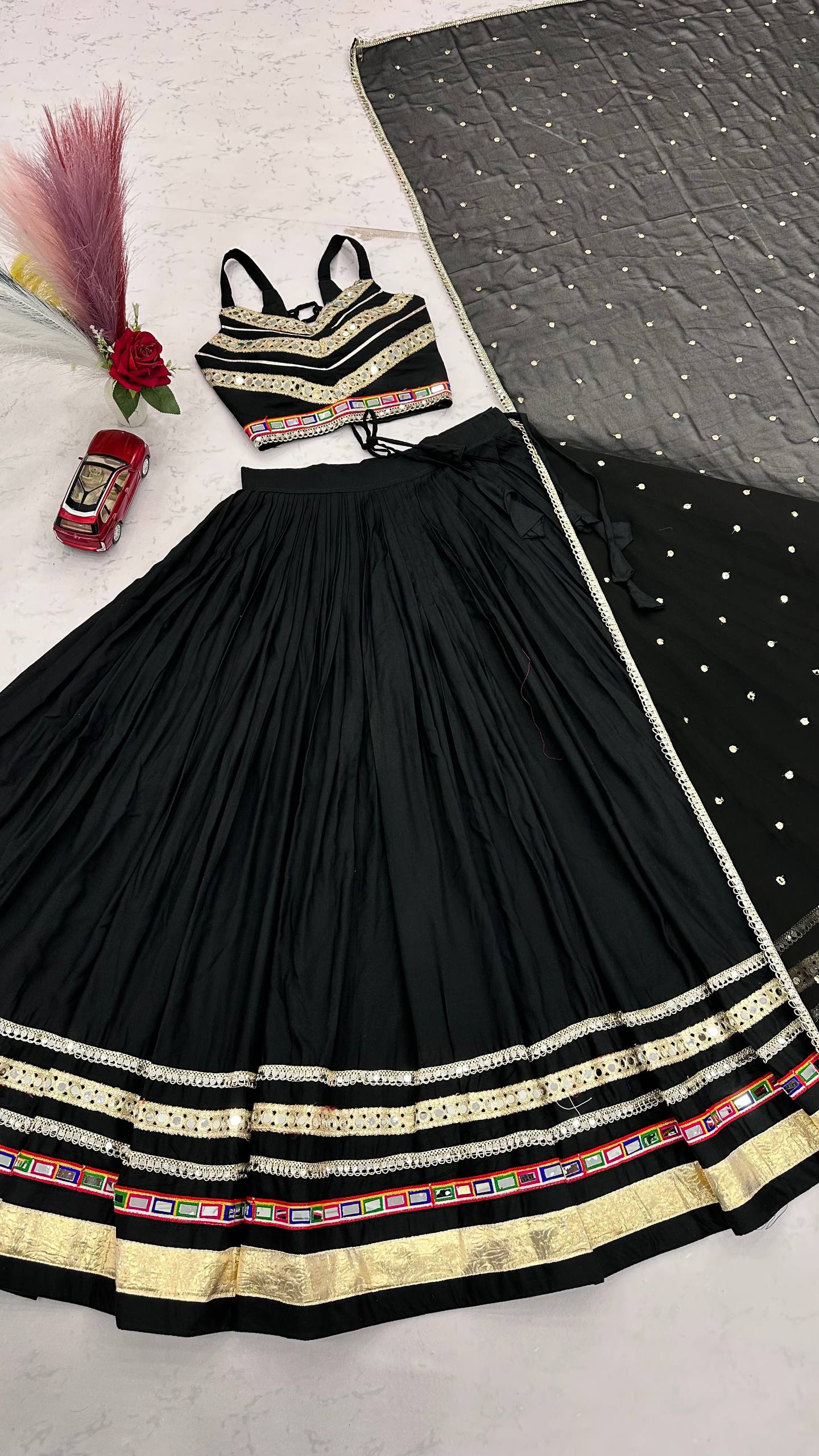Black Cotton Navratri Special Lehenga Choli with Gamthi Work
