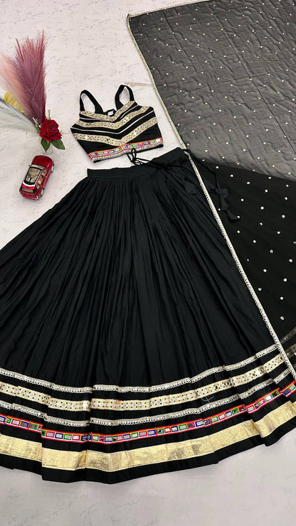 Black Cotton Navratri Special Lehenga Choli with Gamthi Work