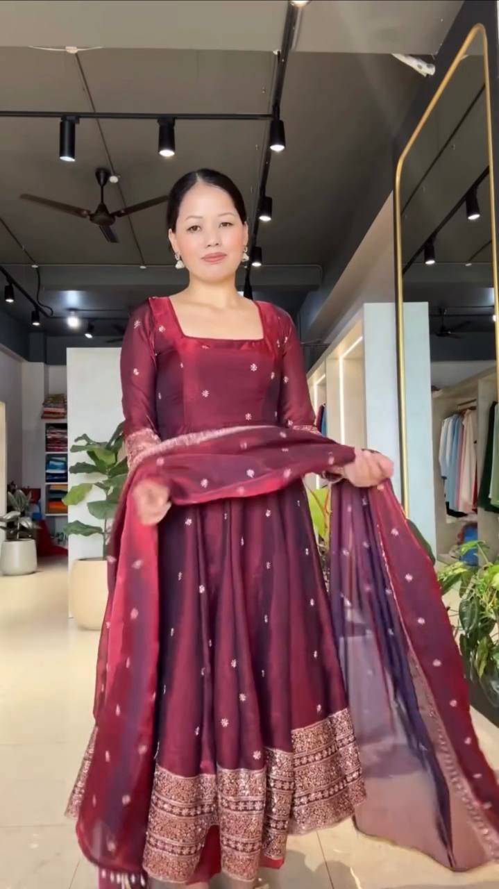 Maroon Fendy Silk Party Wear Salwar Suit with Sequence Work