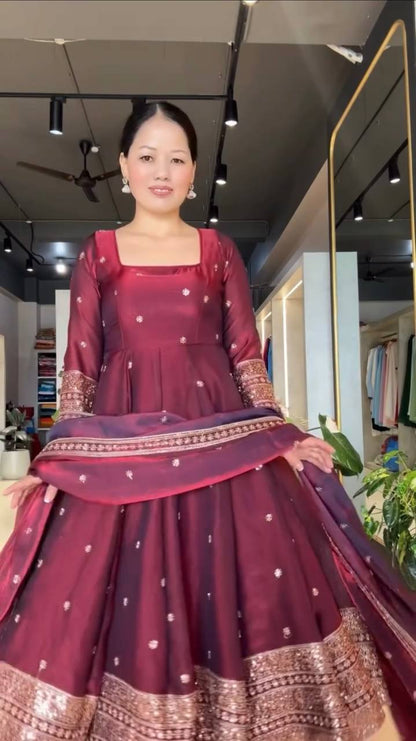 Maroon Fendy Silk Party Wear Salwar Suit with Sequence Work