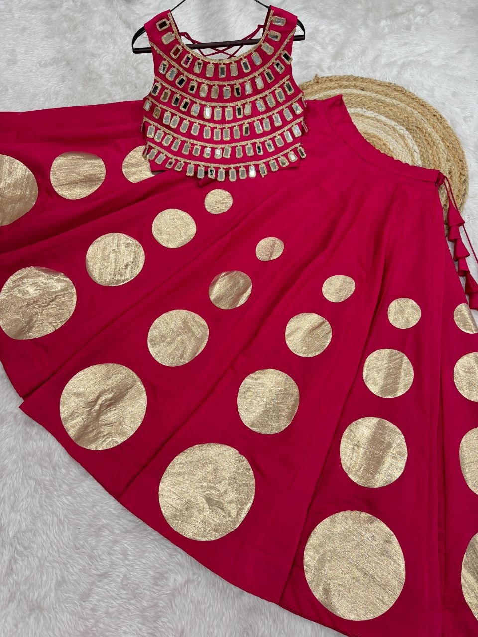 Navratri Special Roman Silk Lehenga Choli with Mirror Work