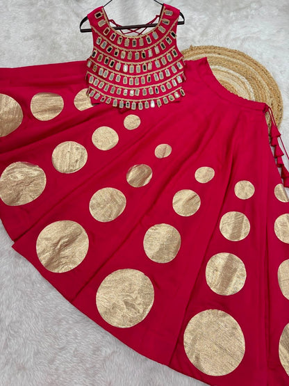 Navratri Special Roman Silk Lehenga Choli with Mirror Work