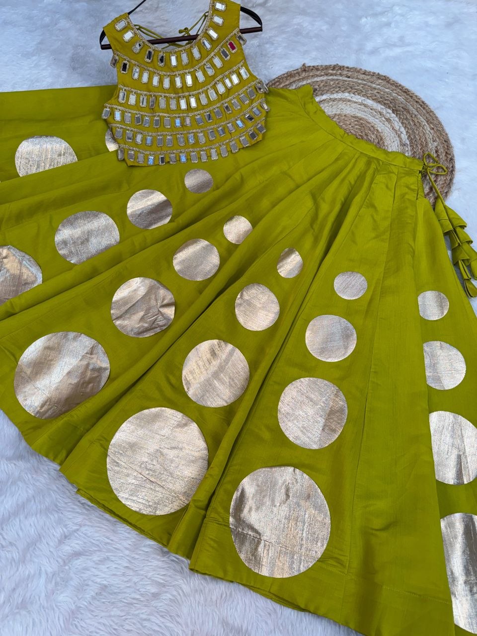 Navratri Special Roman Silk Lehenga Choli with Mirror Work