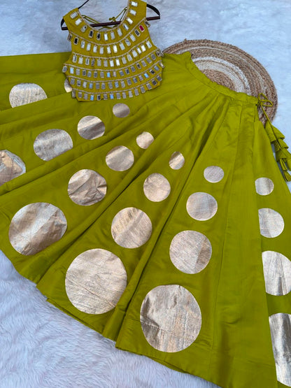 Navratri Special Roman Silk Lehenga Choli with Mirror Work