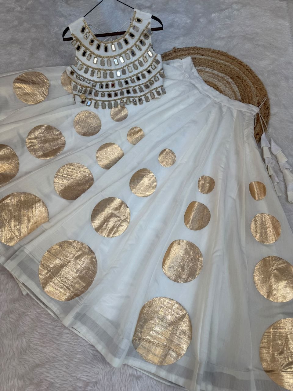 Navratri Special Roman Silk Lehenga Choli with Mirror Work