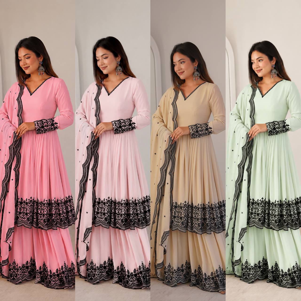 Embroidered Georgette Salwar Suit Women Party Wear Sharara Set