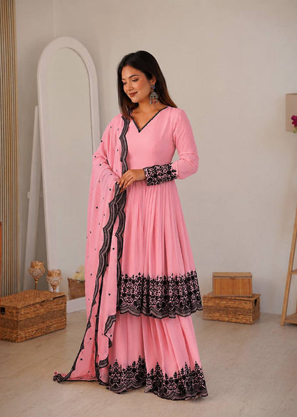 Embroidered Georgette Salwar Suit Women Party Wear Sharara Set