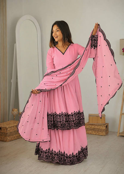 Embroidered Georgette Salwar Suit Women Party Wear Sharara Set