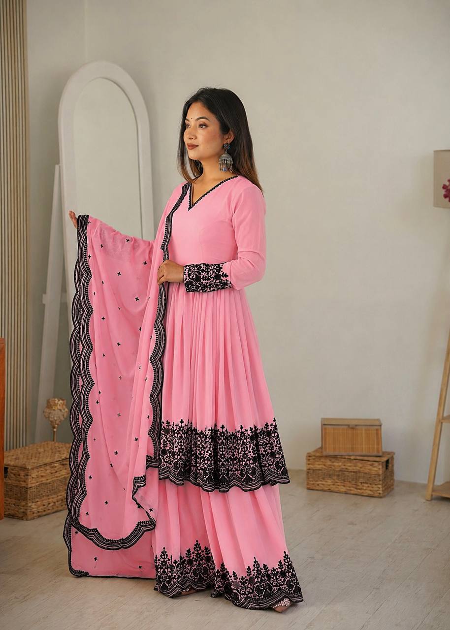 Embroidered Georgette Salwar Suit Women Party Wear Sharara Set