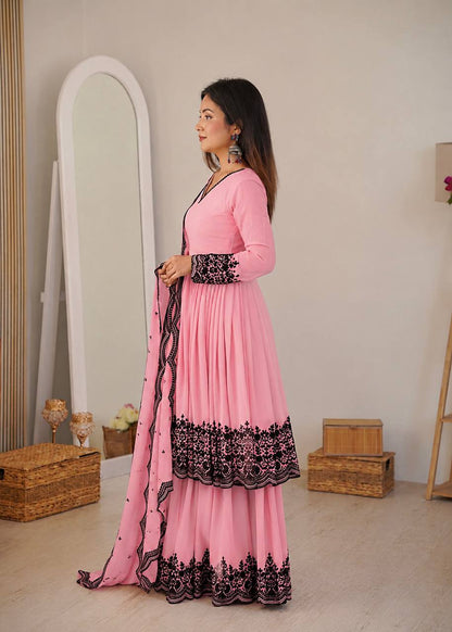 Embroidered Georgette Salwar Suit Women Party Wear Sharara Set