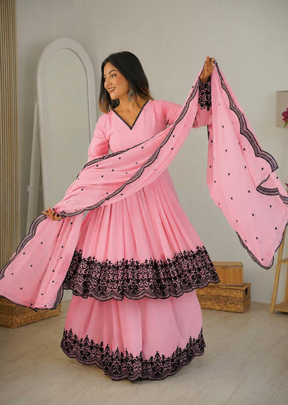 Embroidered Georgette Salwar Suit Women Party Wear Sharara Set