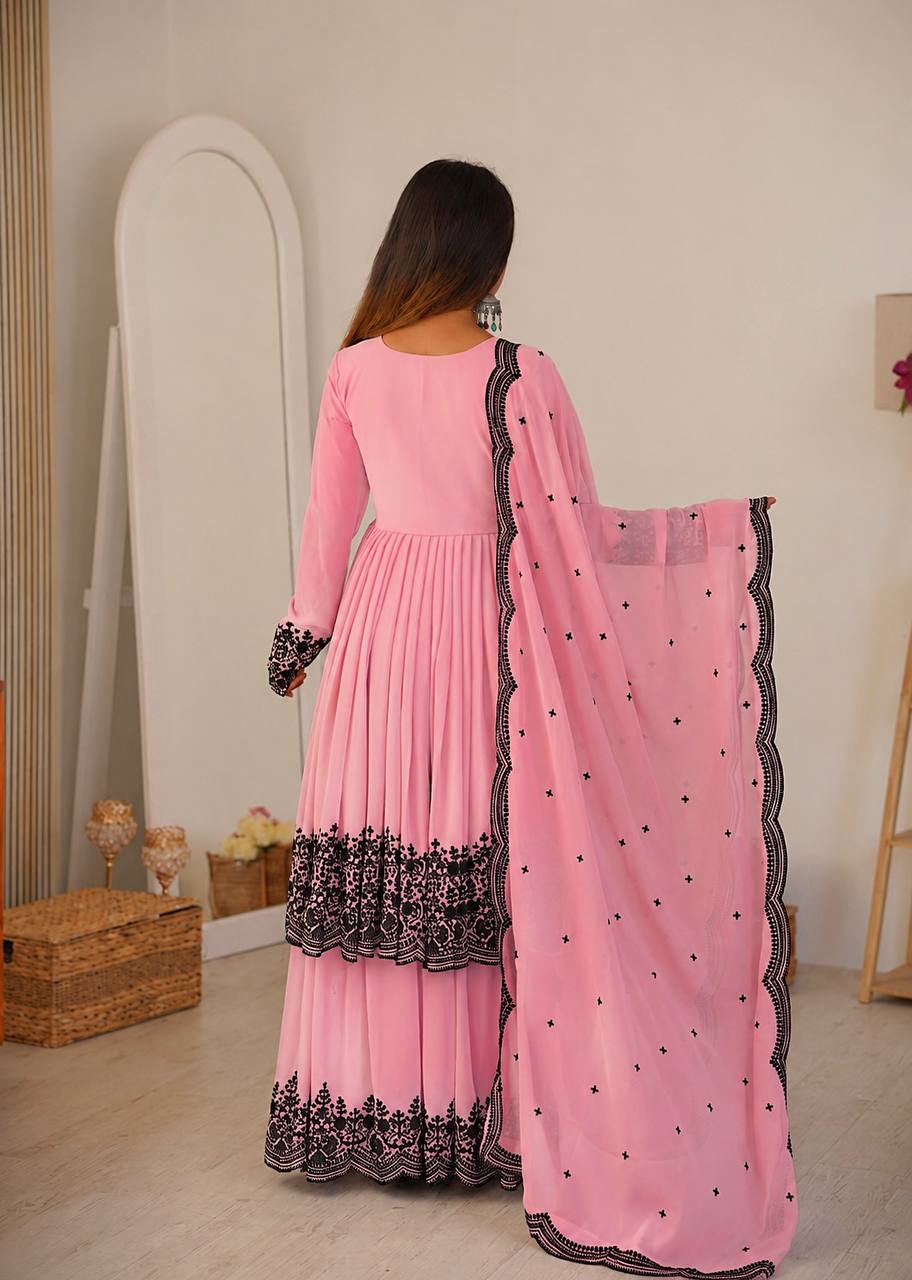 Embroidered Georgette Salwar Suit Women Party Wear Sharara Set