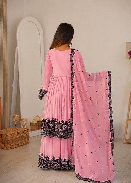 Embroidered Georgette Salwar Suit Women Party Wear Sharara Set