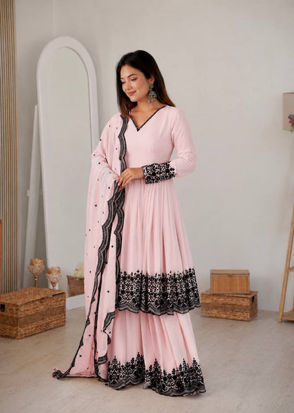 Embroidered Georgette Salwar Suit Women Party Wear Sharara Set