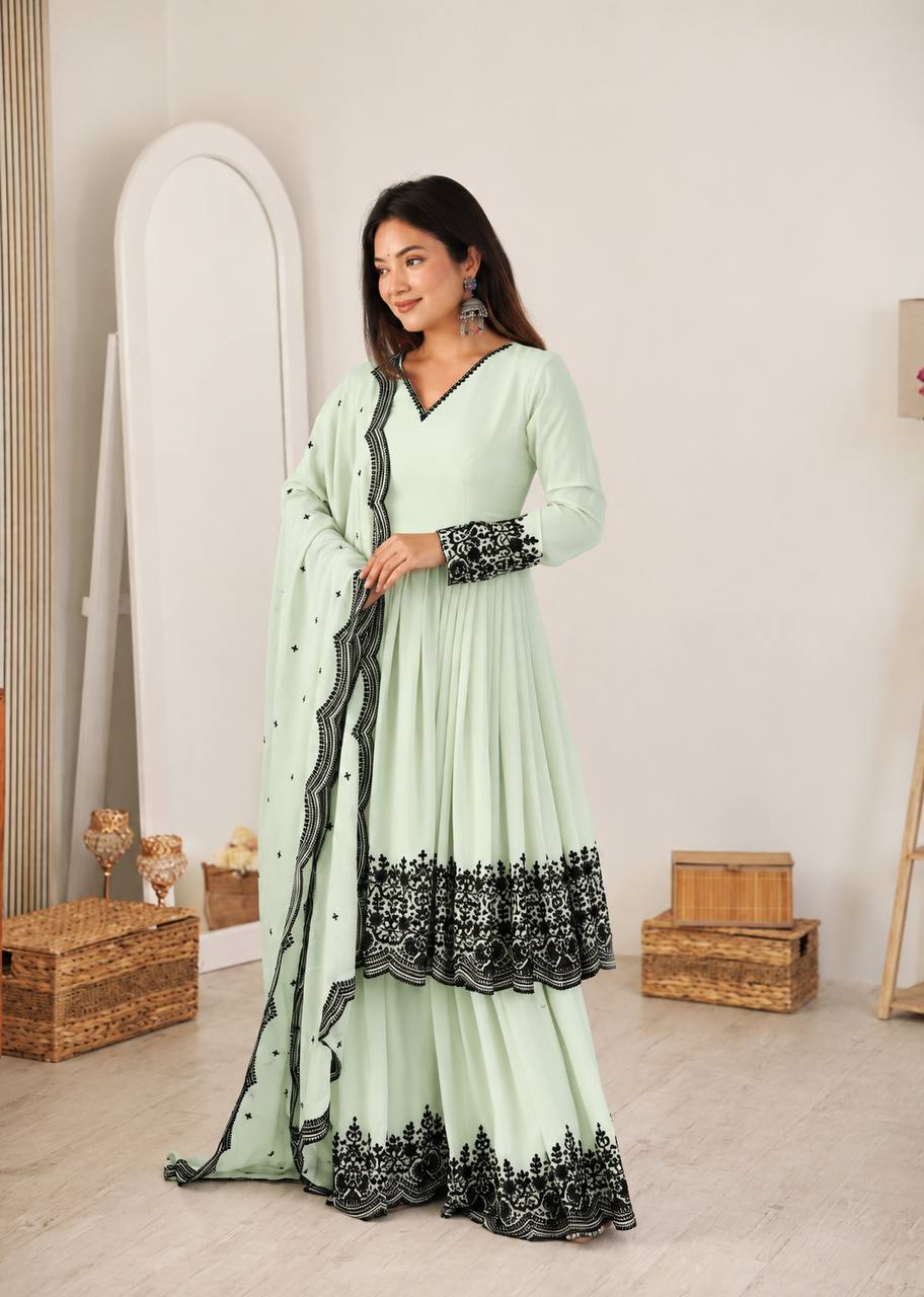 Embroidered Georgette Salwar Suit Women Party Wear Sharara Set