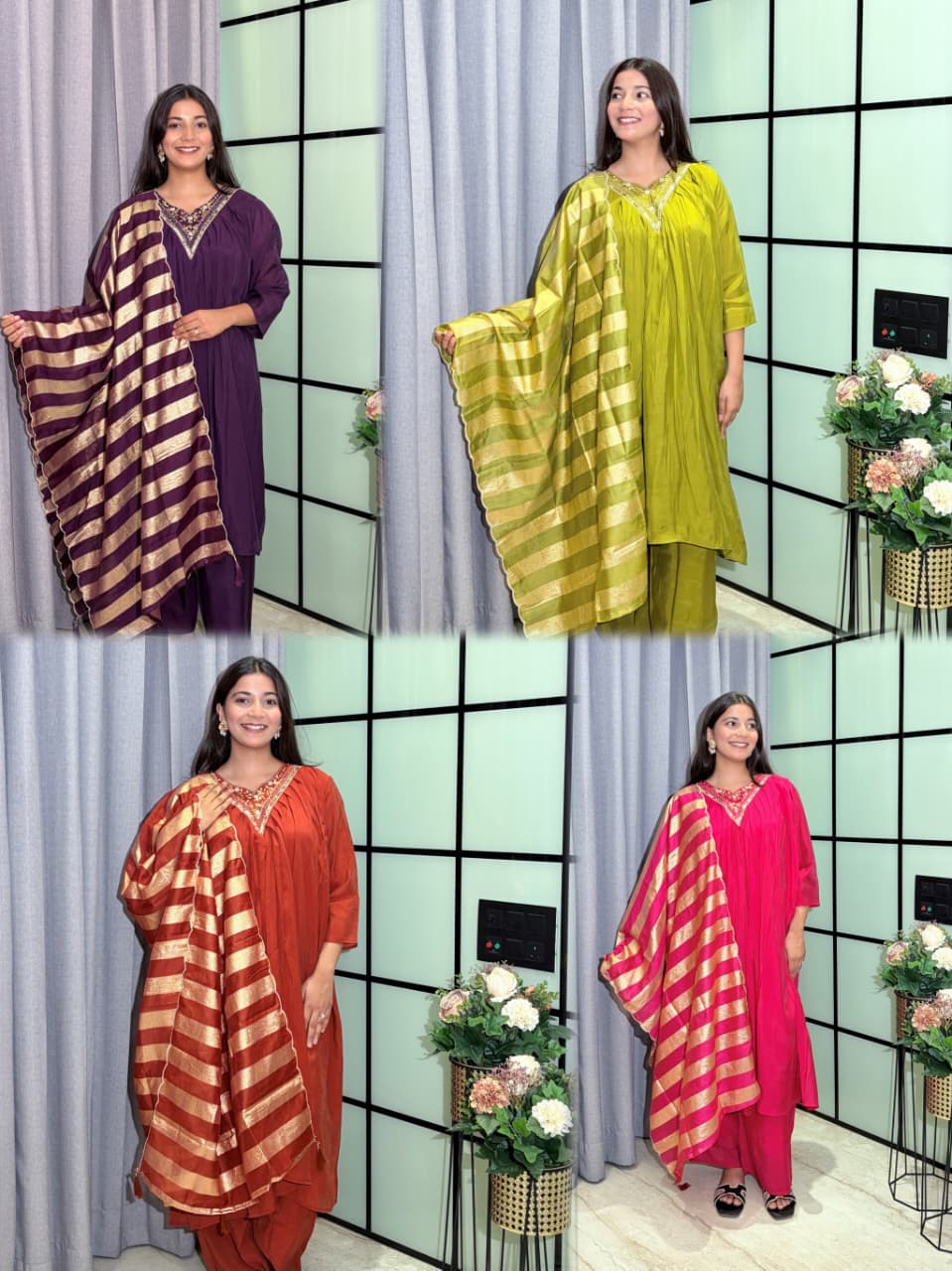 Designer Party Wear Salwar Kameez Suit with Woven Striped Dupatta