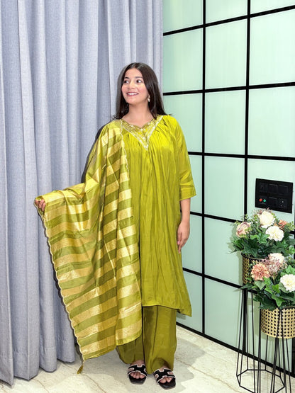 Designer Party Wear Salwar Kameez Suit with Woven Striped Dupatta