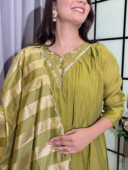 Designer Party Wear Salwar Kameez Suit with Woven Striped Dupatta